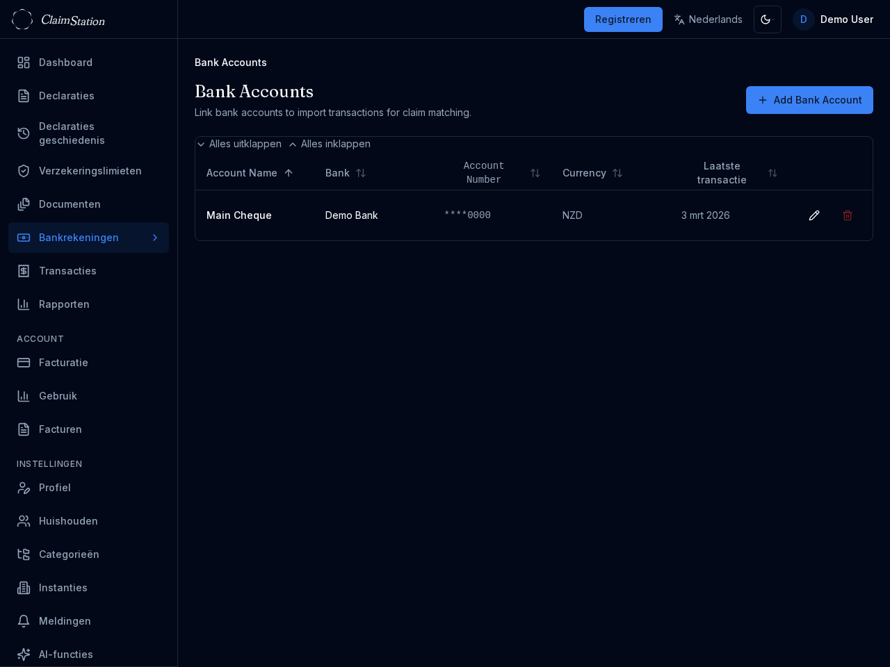 ClaimStation Bank Accounts